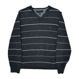 Tommy Hilfiger V-Neck Jumper - Large Grey Cotton Blend