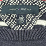Crest Logo Tommy Hilfiger Striped Jumper - Large Navy Cotton