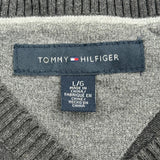 Tommy Hilfiger V-Neck Jumper - Large Grey Cotton Blend