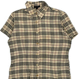 Burberry Checked Short Sleeve Shirt - Small Beige Cotton