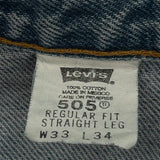 505 Levis Jeans - 33W 34L Light Wash Cotton