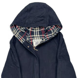 Burberry Checked Coat - Large Navy Wool