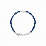 Blue Tigers Eye Pearl Bracelet with polished blue tiger's eye beads and white freshwater pearl