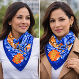 Anyyou Fashion Premium Satin Square Scarf – Romantic Floral Blue Silk-Feel Neckwrap for Women