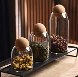 Anygleam Condiments Container 3Pcs Glass Jar Storage With Cork Ball Lids Canister
