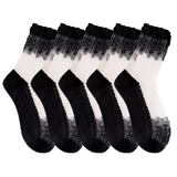 Anyfootwear 5 Pairs Women's Transparent Lace Socks Size 5-9 Breathable Silk Crystal Glass Stretch Embroidery Summer Fashion Socks Black