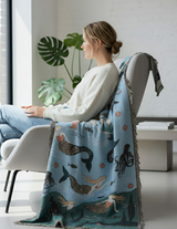 Anycozy Blue Faux Cashmere Throw Blanket – Mermaid Pattern Sofa Cover with Tassels, Soft Picnic & Camping Mat