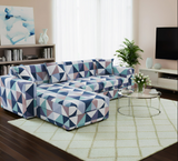 Anyseat 4-Seater Sofa Cover – Blue White Geometric Style Slipcover for Living Room Chair Protection