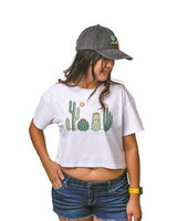 Cactus Friends Women's Crop Tee | White