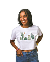 Cactus Friends Women's Crop Tee | White