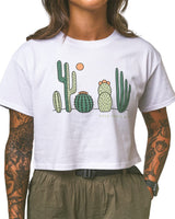 Cactus Friends Women's Crop Tee | White