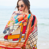 Anyyou 100% Mulberry Silk Orange Long Scarf for Women Luxury Beach Shawl Swimwear Cover-Up Pashmina Wrap Foulard