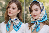 Anyyou Fashion Premium Satin Square Scarf – Elegant Lake Blue Silk-Feel Neckwrap for Women