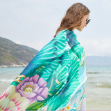Anyyou 100% Mulberry Silk Vivid Green Long Scarf for Women Luxury Beach Shawl Swimwear Cover-Up Pashmina Wrap Foulard