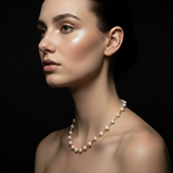 Linked 14k Gold Pearl Necklace on model