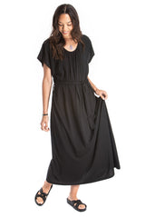 Belted Long Dress - Organic Cotton - Black