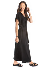 Belted Long Dress - Organic Cotton - Black