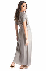 belted long dress - grey