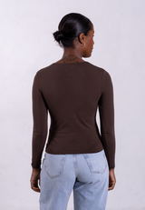 Organic Cotton Crew Long Sleeve T-Shirt, Hot Fudge