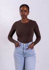 Organic Cotton Crew Long Sleeve T-Shirt, Hot Fudge