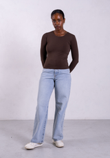 Organic Cotton Crew Long Sleeve T-Shirt, Hot Fudge