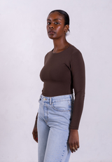 Organic Cotton Crew Long Sleeve T-Shirt, Hot Fudge