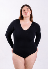 Organic Cotton Long Sleeve V-Neck Bodysuit, Black