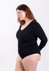 Organic Cotton Long Sleeve V-Neck Bodysuit, Black
