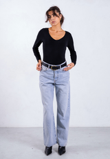 Organic Cotton Long Sleeve V-Neck Bodysuit, Black