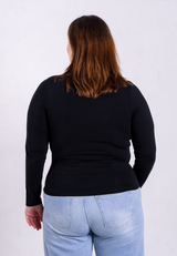 Organic Cotton V-Neck Long Sleeve T-Shirt, Black