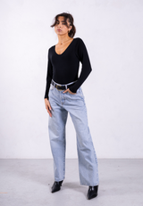 Organic Cotton V-Neck Long Sleeve T-Shirt, Black