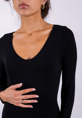 Organic Cotton V-Neck Long Sleeve T-Shirt, Black