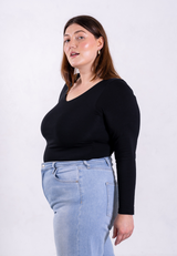 Organic Cotton V-Neck Long Sleeve T-Shirt, Black