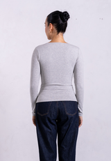 Organic Cotton V-Neck Long Sleeve T-Shirt, Light Grey Marl