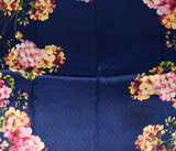 Anyyou Fashion Premium Satin Square Scarf –Floral Blue Print Silk-Feel Neckwrap for Women