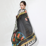 Anyyou Luxury 100% Mulberry Silk Ebony Black Long Scarf Women Beach Shawl Pashmina Wrap Swimwear Cover-Up Foulard