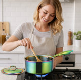 Anygleam Rainbow 304 Stainless Steel Saucepan – Small Milk & Soup Pot with Lid, Long Handle, Thickened Base, Induction Compatible Dormitory Cookware