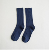 Anyfootwear 5 Pairs One Size 36-43 Blue Retro Long Knitted Socks Cotton Autumn Winter Solid Color Warm Socks For Women Girls