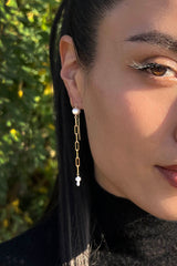 Mae Paperclip Chain and Pearl Threader Earrings in Gold