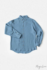 Men Ocean Blue Linen Shirt Nevada