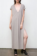 Maxi V Neck Dress - Organic Cotton - Grey
