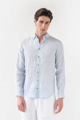 Men's linen shirt Nevada - Pinstripe Blue