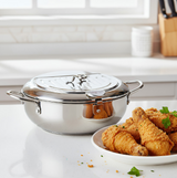 Anygleam Frying Pan Silver Stainless Steel Thermometer Kitchen Utensils Tempura Fryer Pan Temperature Control Fried Cooking Tools