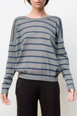 Nini Hand-Loomed Pima Cotton Striped Pullover - Grey / Blue