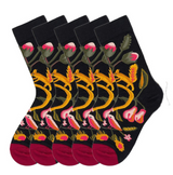 Anyfootwear 5 Pairs Size 5-9 Women Fashion Socks Combed Cotton Abstract Fruit Art Oil Painting Print Novelty Funny Happy Crew Socks Colorful Casual Christmas Gift