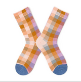 Anyfootwear 5 Pairs Size 5-9 Women Fashion Crew Socks Combed Cotton Light Checkered Abstract Oil Painting Print Novelty Funny Colorful Casual Christmas Gift
