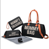 Anymom Mommy Diaper Bag Black Handbag 5 pcs Set with Portable Changing Pad Adjustable and Removable Strap Mommy Maternity Bag