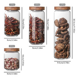 Anygleam Condiments Container 4Pcs Glass Jar Storage With Airtight Wooden Lids Canister