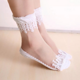 Anyfootwear 5 Pairs Women's Transparent Lace Socks Size 5-9 Breathable Silk Crystal Glass Stretch Embroidery Summer Fashion Socks White
