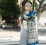 Anyyou 100% Pure Merino Wool Blue Tiki Pattern Stylish Poncho Winter Large Scarf With Trendy Pashmina Shawl Bandana For Womenfashion Design
